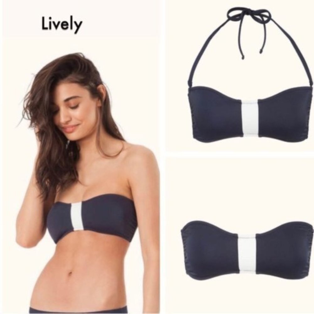 Lively Swim Top Navy Blue White Stripe M